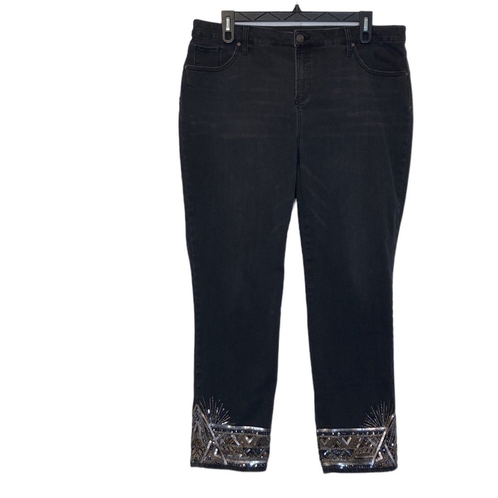 Chico's Black Boyfriend Jeans with Silver Embellishments - Picture 1 of 13